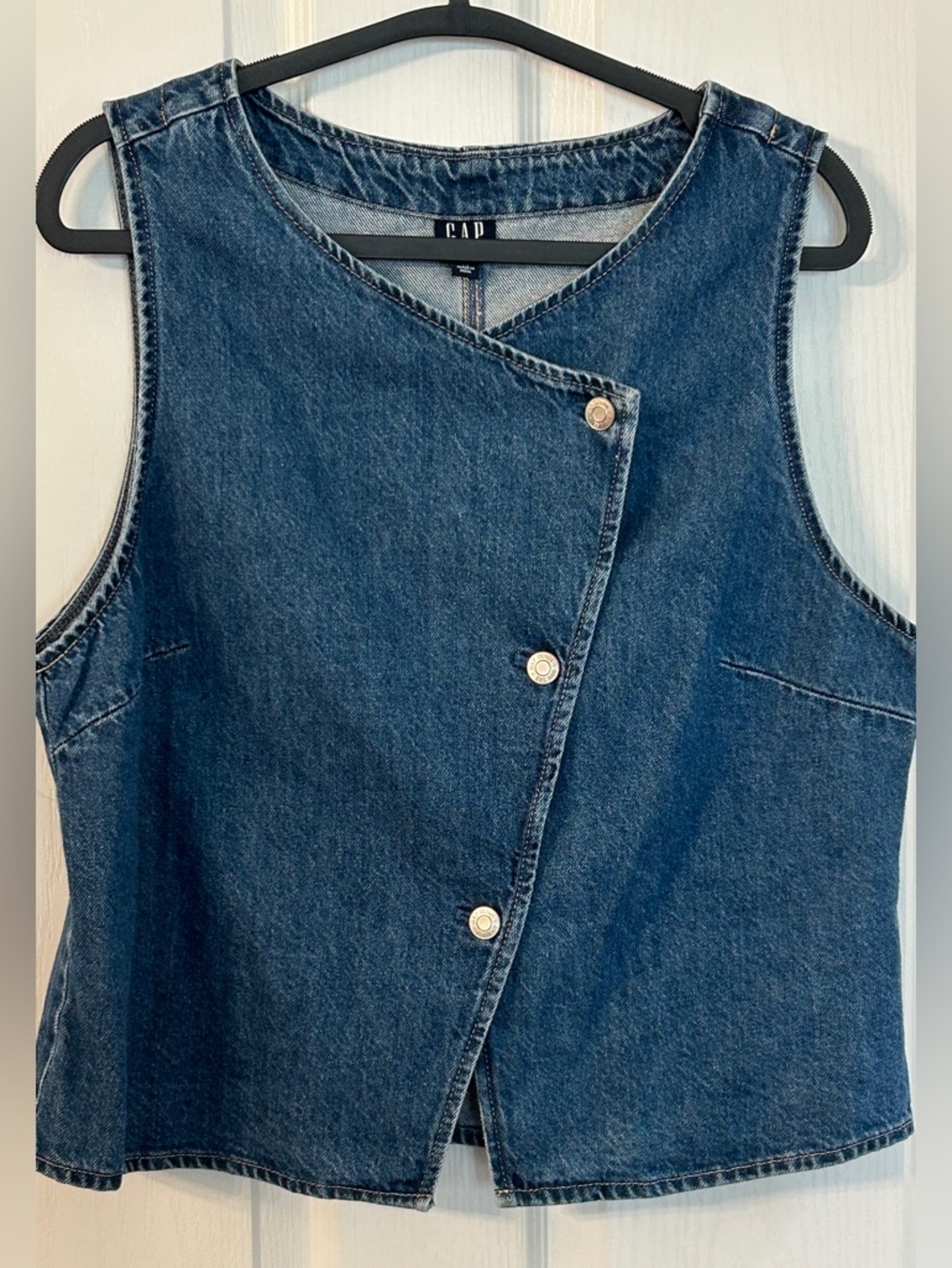 GAP Sleeveless Cropped Denim Vest Dark Wash Cotton Size L EUC